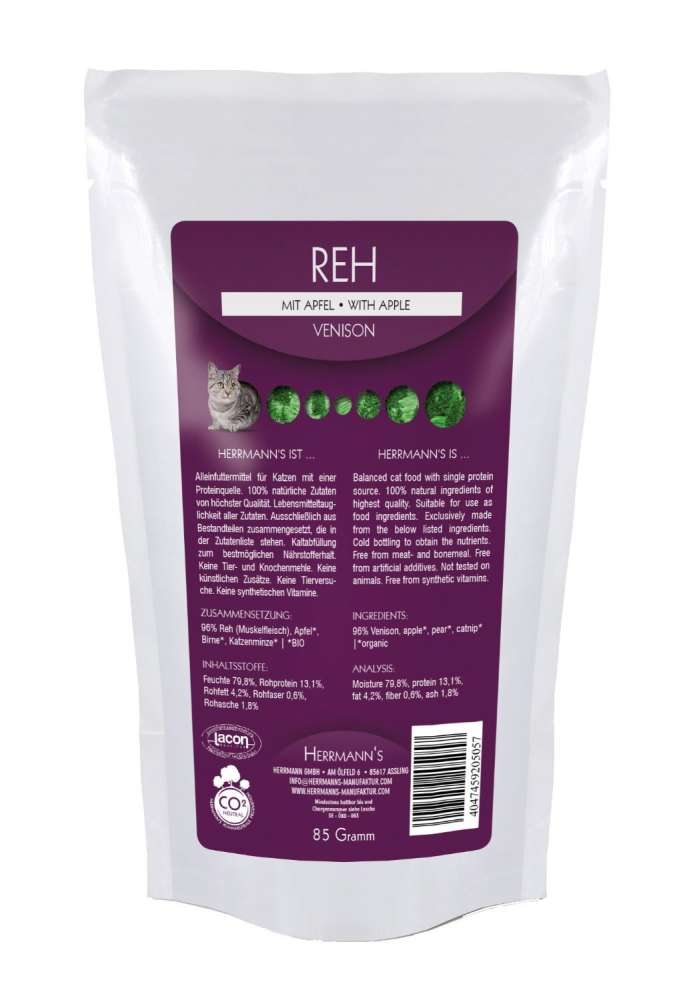 Herrmann's Carne de Venado Orgánico con Manzana, Pera y Hierba Gatera 22x85 g