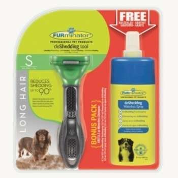 FURminator Dog Tool lang haar S + DeShedding Waterless Spray Bonuspack met korting aantrekkelijk en goedkoop kopen