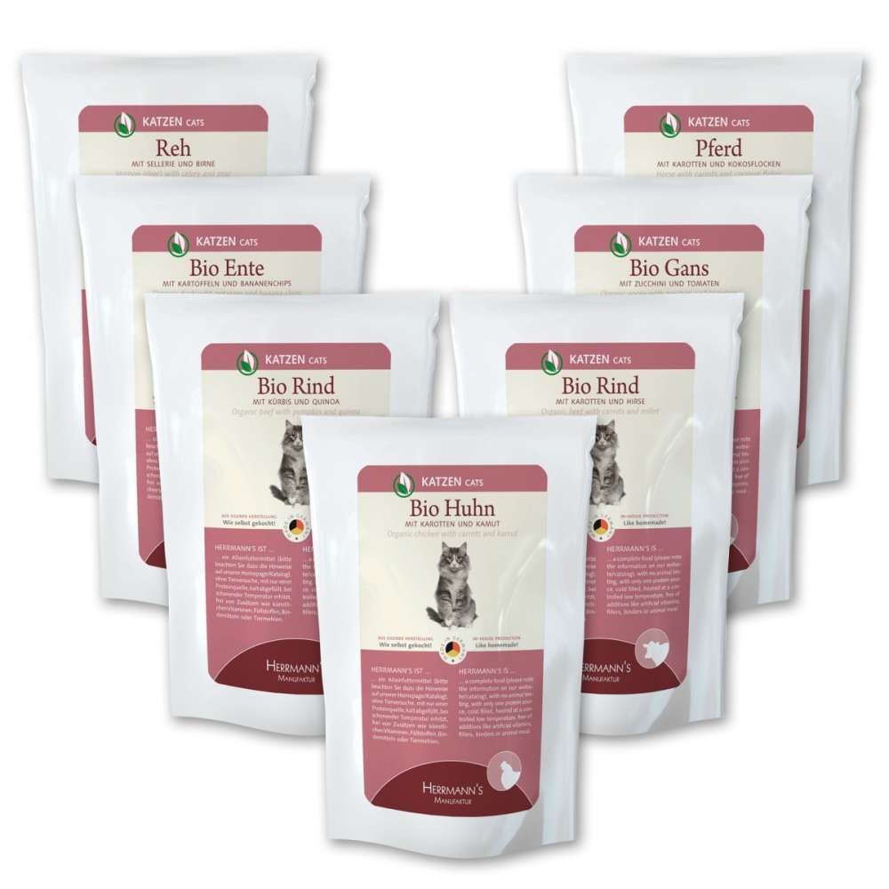 Bio-Schlemmerpaket Katzenfutter von Herrmann's 14x100 g online günstig kaufen