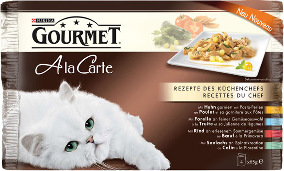 Purina Gourmet A la Carte, Køkkenchefens opskrifter (Kylling, oksekød, ørred, sej) 4x85 g