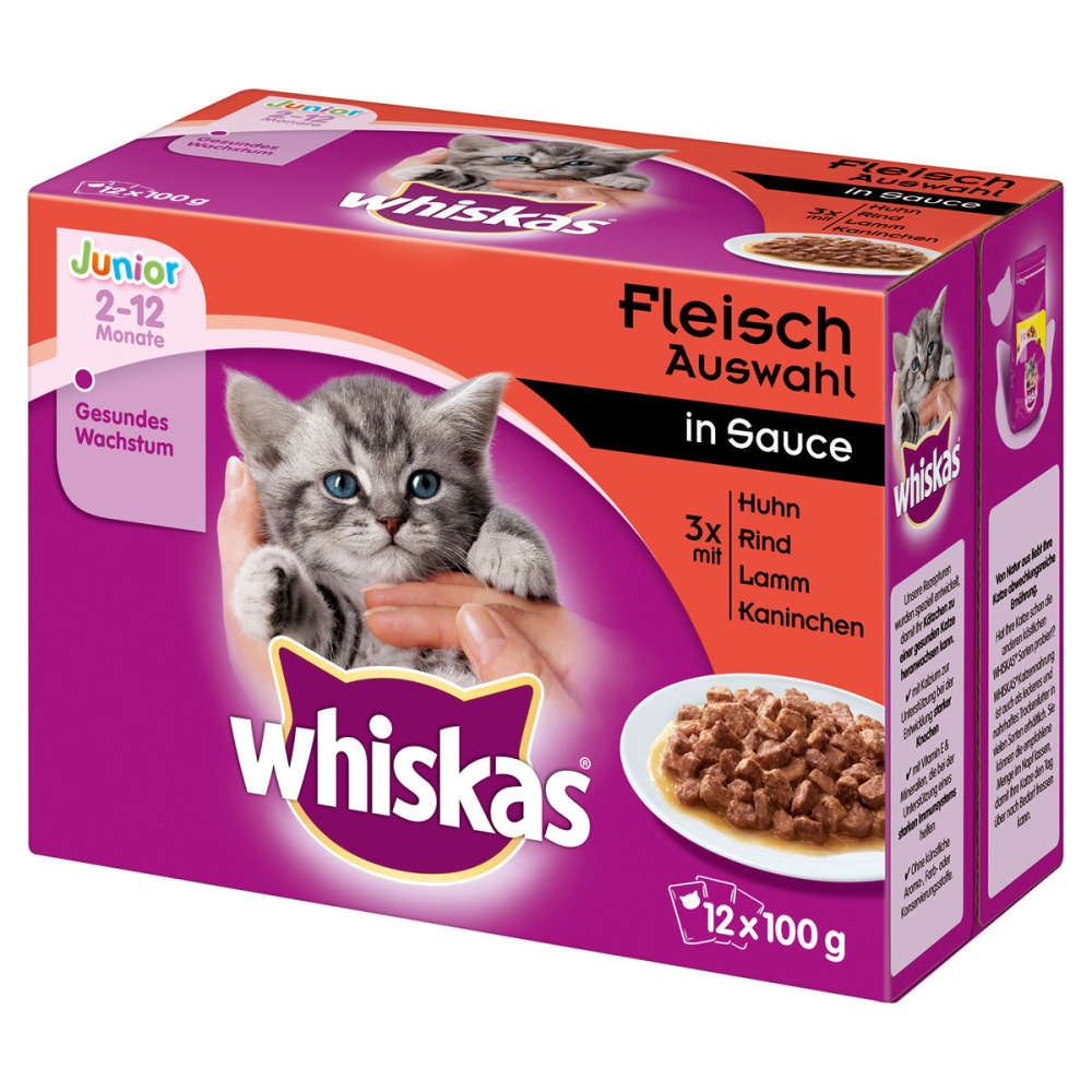 Whiskas Multipack Junior Vleeskeuze in Saus 12x100 g