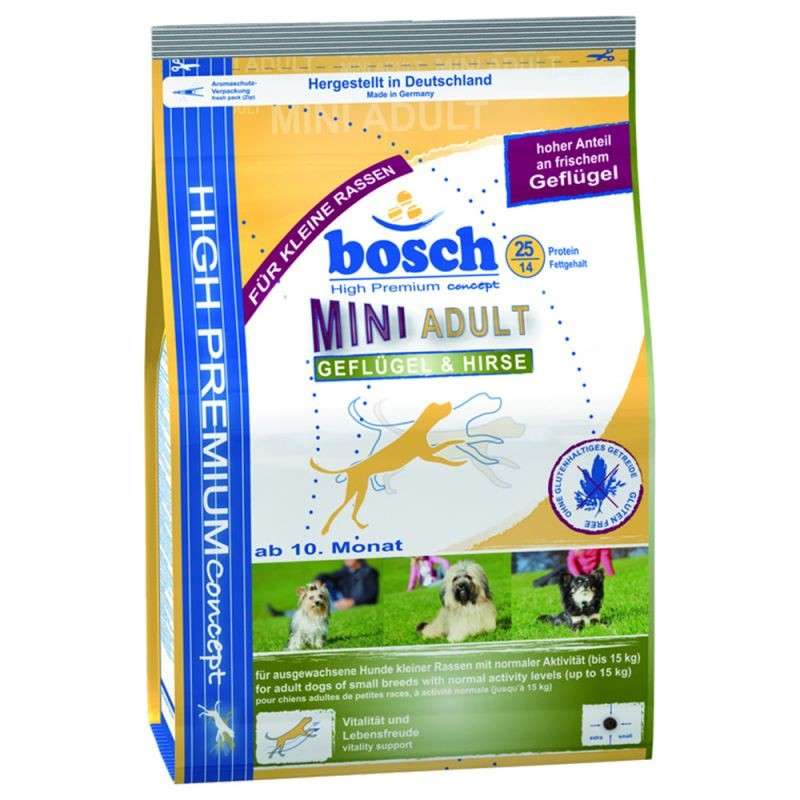 Bosch Mini Adult, Fjerkræ & Hirse 3 kg, 1 kg køb rimeligt og favoribelt med rabat