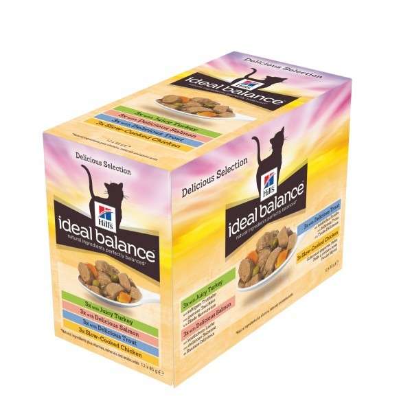 Hill's Ideal Balance Feline Multipack Adult with Chicken & Turkey & Trout & Salmon 12x85 g osta edullisesti