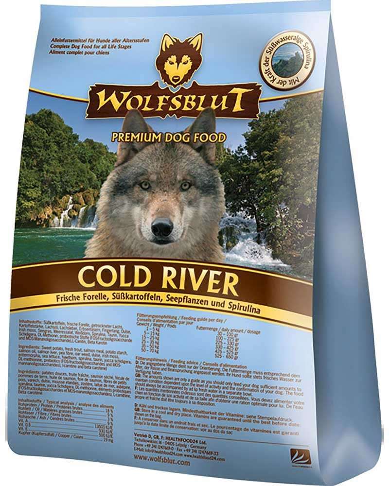Cold River, Fresh Trout, Sweet Potatoes, See Plants and Spirulina from Wolfsblut 7.50 kg, 500 g, 2 kg, 15 kg buy online