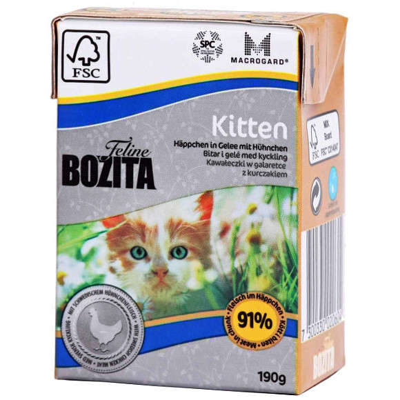 Bozita Feline Kitten Bouchees En Gelee Au Poulet Suedois 190 G Nourriture Humide
