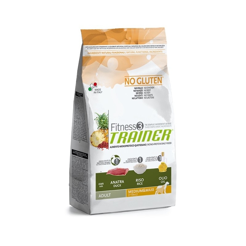 Nova Foods Fitness3 Trainer - Adult Medium/Maxi con Pato, Arroz & Aceite 3 kg, 12.5 kg
