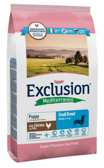 Exclusion Mediterraneo Puppy Raza Pequeña Pollo 7.5 kg, 2 kg, 800 g