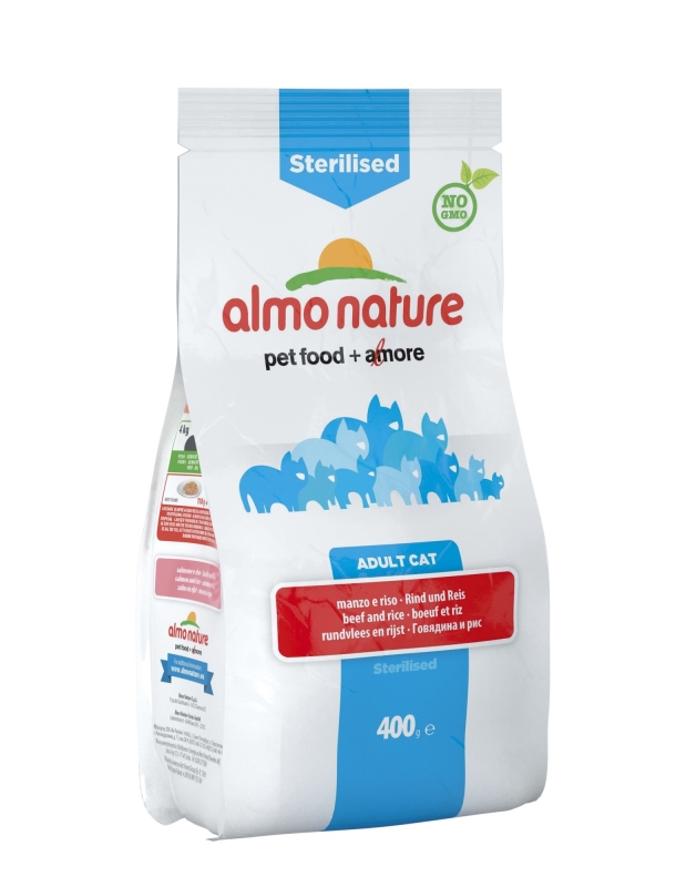 Almo Nature Sterilised Adult Cat con Carne de Vacuno y Arroz 2 kg, 400 g