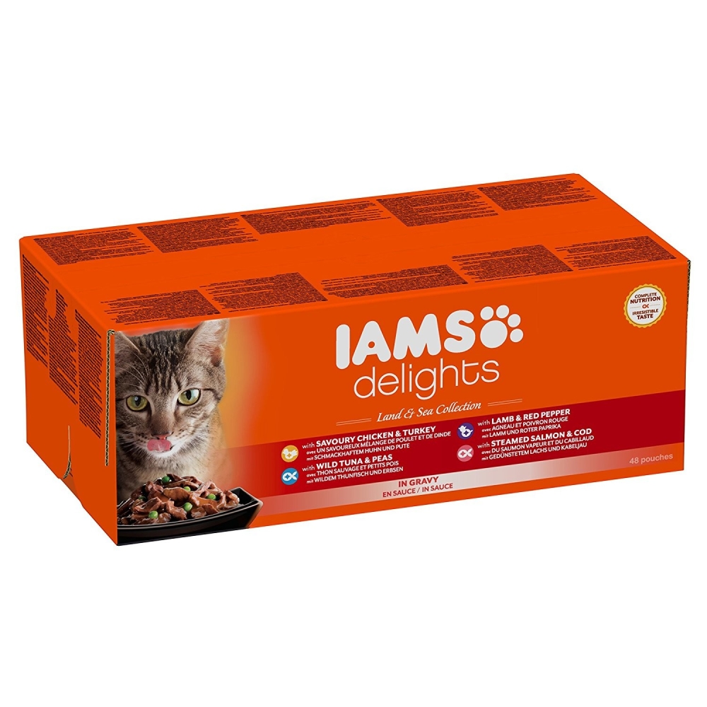 Iams Delights Land and Sea Collection for Adult Cats in Gravy 48x85 g