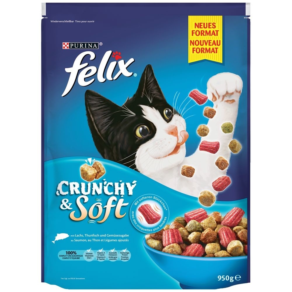 Felix Crunchy & Soft with Salmon, Thuna and Vegetables 950 g Dry cat food