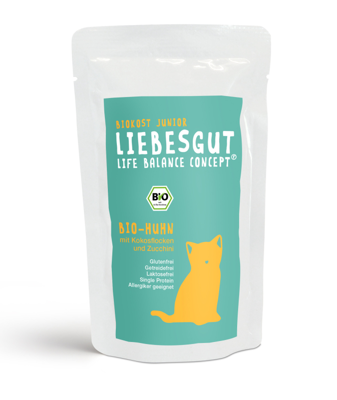 Liebesgut Junior Bio-Poulet avec Flocons de Noix de Coco et Zucchini 200 g, 100 g