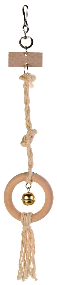 Trixie Wooden Ring Toy on a Sisal Rope with Bell 41 cm