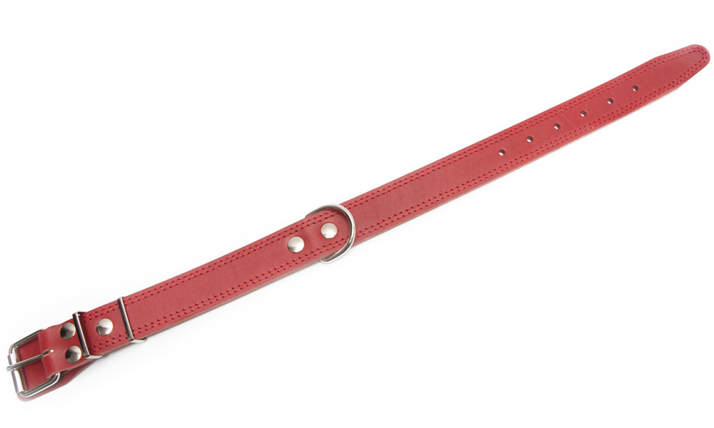 Coleira de Couro com Fivela no Meio e Duplos Bordes Costurados Vermelho 43-57x3.5 cm da Bark&Bones Compre a bom preço com desconto