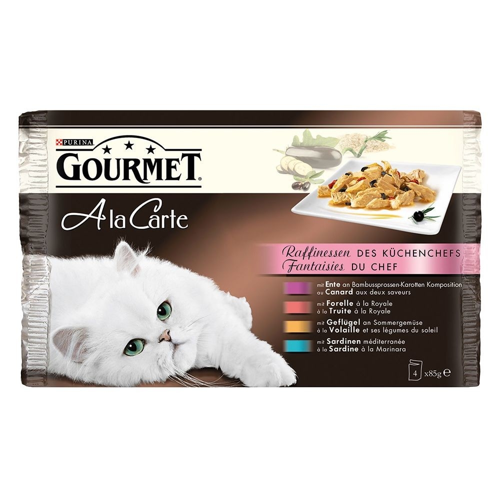 Purina Gourmet A la Carte, Køkkenchefens finesser (Sardin, And, Kylling, ørred) Multipack 4x85 g