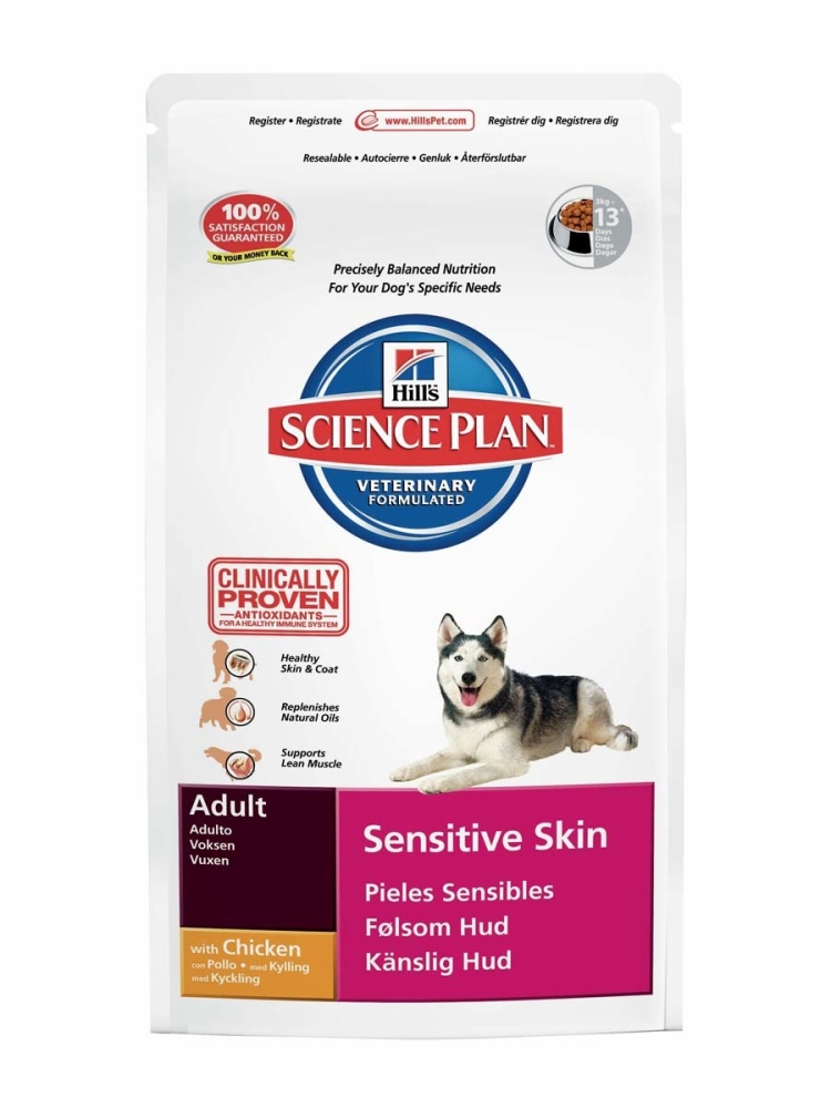 Hill's Science Plan Canine - Adult Sensitive Skin met Kip 1 kg, 12 kg, 3 kg